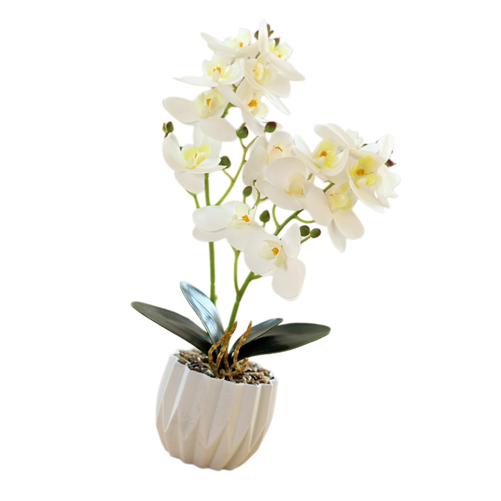 Kangnice Realistic 16 Blossoms Butterfly Orchids Faux Plant with Pots for Indoor Decoration Wedding Tabletop Centerpiece Fraudulent Flower Deck