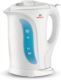 (Renewed) Bajaj 1-लीटर 1200-वॉट कॉर्डलेस केटल (सफ़ेद)