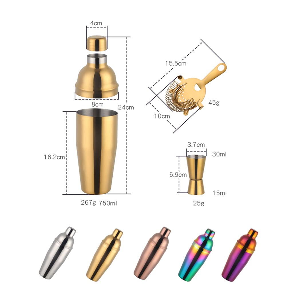 Ensemble de cocktail Boston arc-en-ciel en acier inoxydable 3 pièces Ensemble de shaker à cocktail de 750 ml avec passoire, tasse à mesurer, kit de barman, ensemble d'outils de bar (couleur : D)