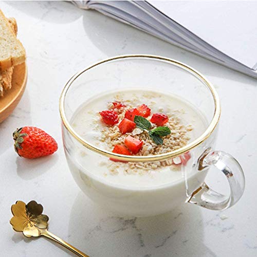 Kkgud Set Of 2 Glass Teacups With Gold Rim, Oatmeal Cups, Yogurt Bowls With Spoons (Simple Design, 16Oz) #TOP5
