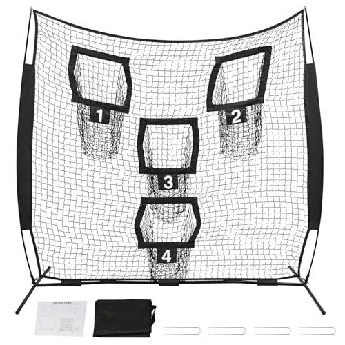 Poggyyi 7×7ft Football Training Net, Football Throwing Net with 4 Target Pockets, Portable QB Throwing Practice Equipment, Great for Quarterback, Kids Youth Training, Includes Carry Bag(Black)