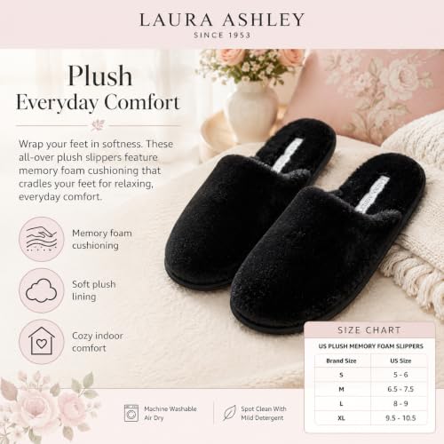 Image of Laura Ashley Ladies All Over Plush W /Memory Foam Slippers