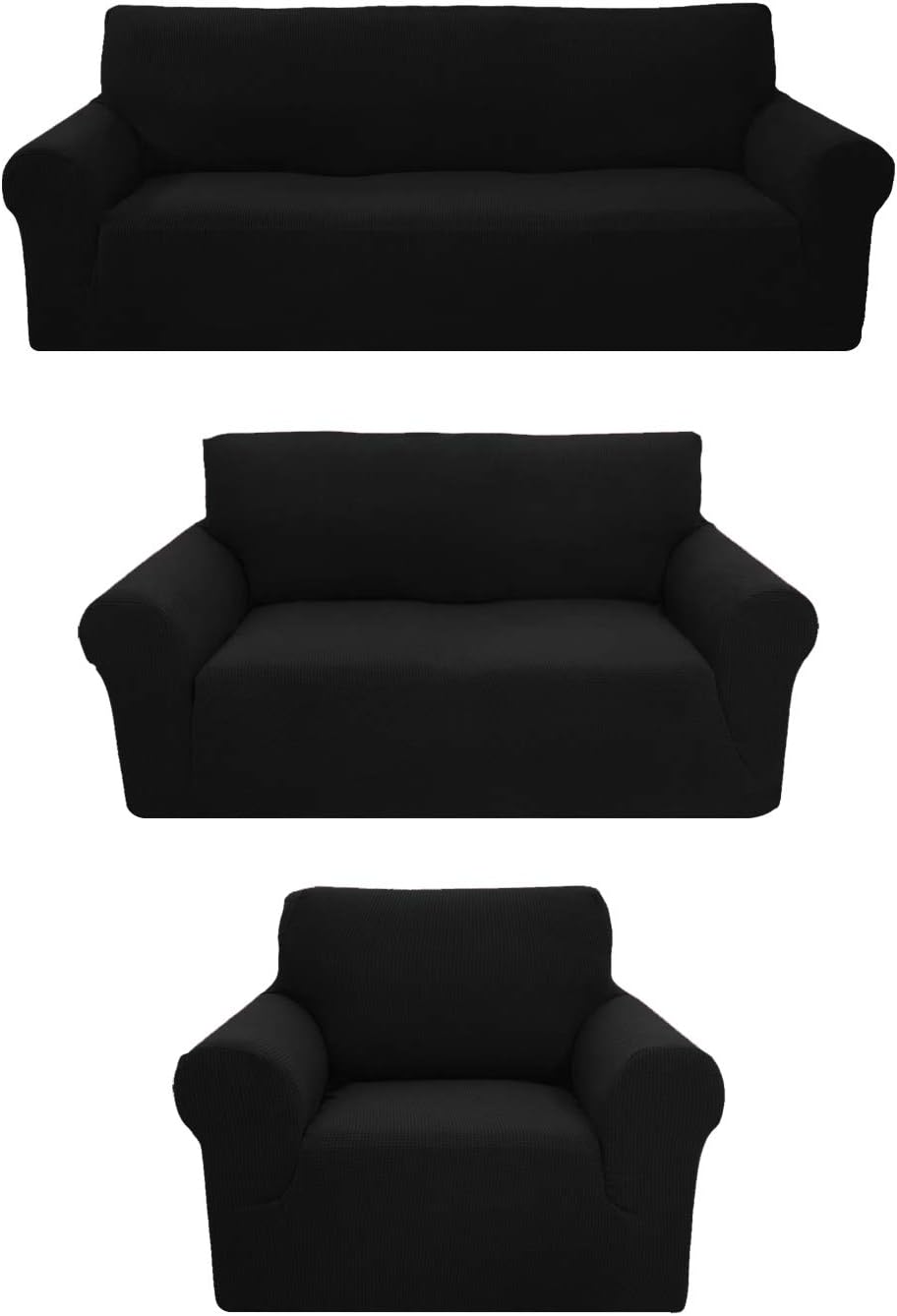 Sapphire Home 3-Piece Slipcover Set - Polyester Spandex Couch Covers, Furniture Cover for Sofa/Loveseat/Couch Arm Chair, Premium Brushed Sofa Covers for 3 Cushion Couch, Black