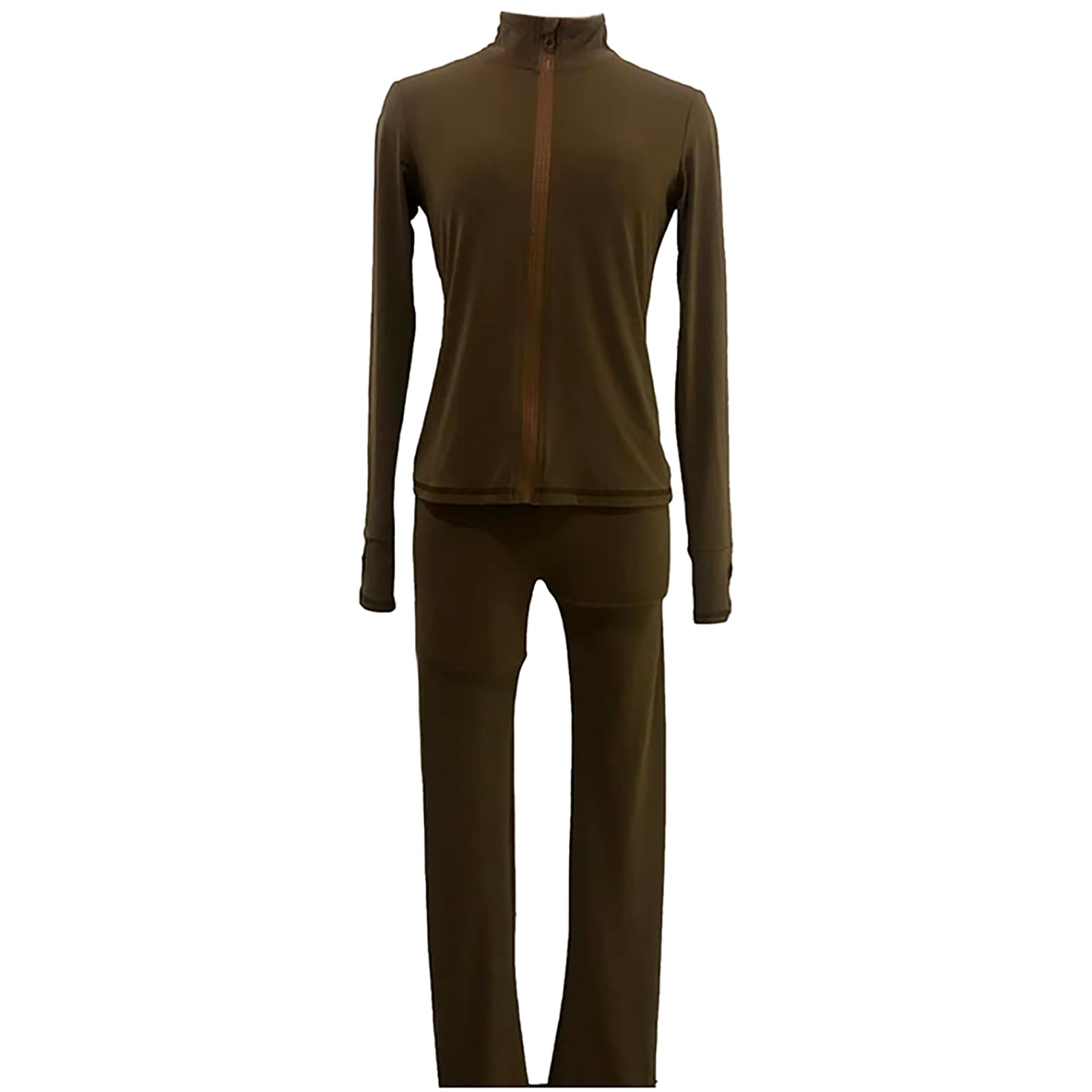 Pattinaggio Artistico Pantaloni e Giacca Set Donna Pantaloni da Pattinaggio sul Ghiaccio Abbigliamento da Allenamento Caldo per Pattinaggio(Size:3XS,Color:caffè)