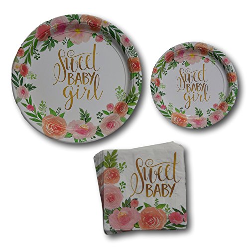 Sweet Girl Baby Shower Party Supplies Bundle - Disposable Dinnerware Set Includes Dinner