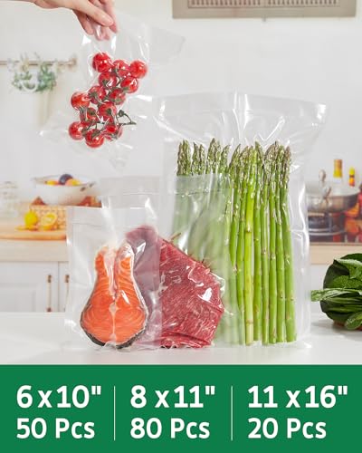 Image of Syntus 150 Count Vacuum Sealer Bags, 20 Gallon 11 inch x 16 inch and 80 Quart 8 inch x 12 inch and 50 Pint 6 inch x 10 inch for Seal a Meal, BPA Free Heavy Duty Precut Bags, Food Vac Bags for Storage, Meal Prep or Sous Vide