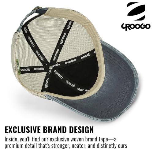 Image of Croogo Leather Patch Mesh Back Cap Washed Cotton Dad Hat | Breathable Material /Adjustable Design /Unstructured Hats /Vintage Wash /Exclusive Products