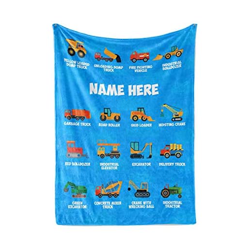 Personalized Custom Name Dump Truck Bulldozer Fleece and Sherpa Throw Blankets for Boys Girls Kids Baby Toddler Construction Trucks Tractor Firetruck Garbage (50" x 60" Child Fleece)