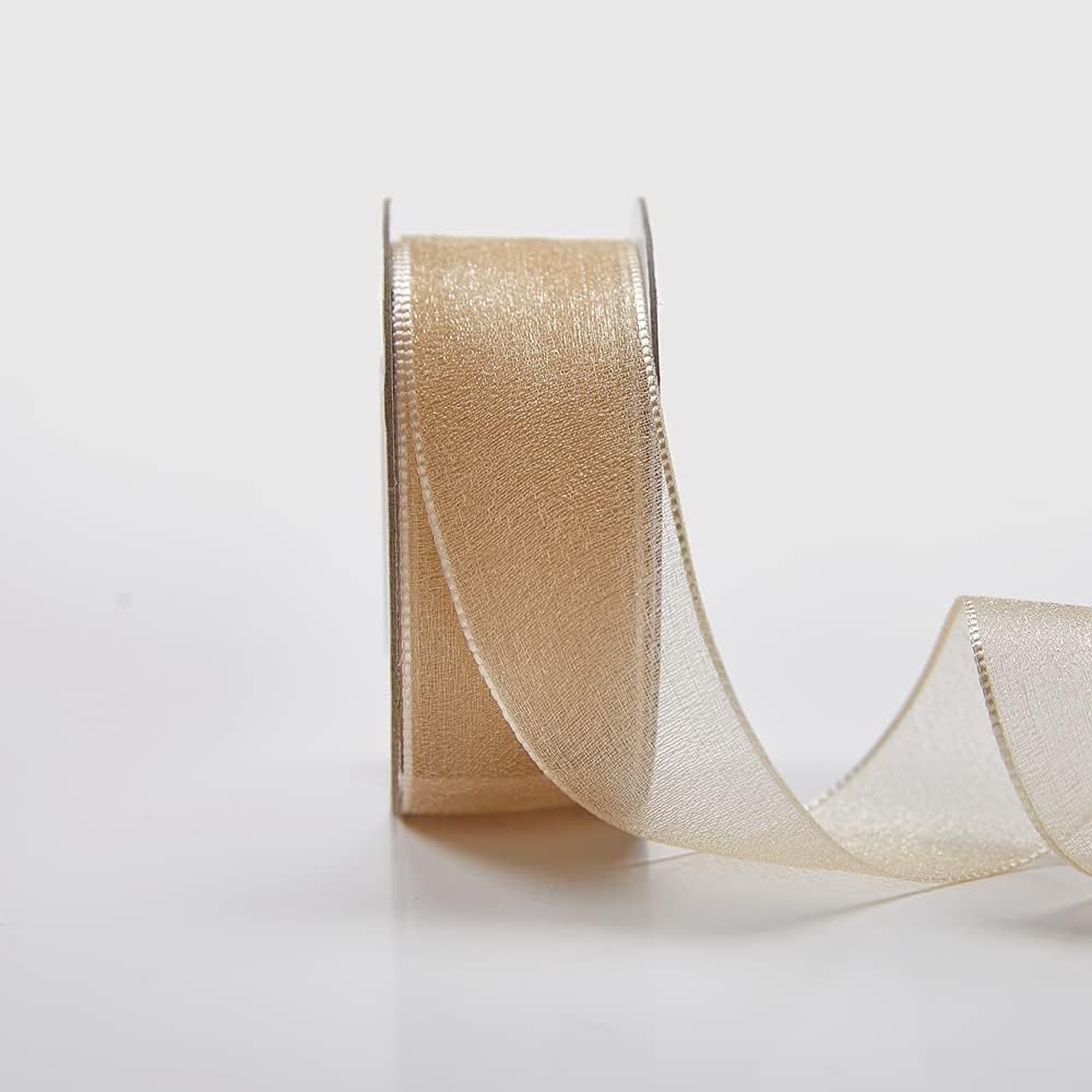 T&N Decorative Accessories 1 Inch Sheer Chiffon Ribbon Perfect for Crafts Hair Bows Gift Wrapping Wedding Party Decoration and More (Gold, 25yards Sheer Chiffon Ribbon) : Health & Household