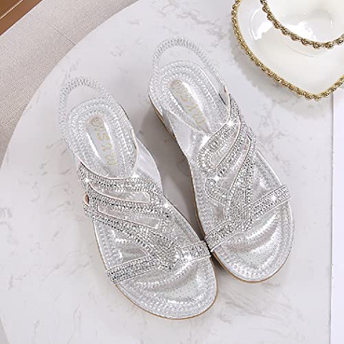DKCHENH Rhinestone Sandals for Women Flat - Trendy Sparkling Boho Ladies' Flat Sandals,Beautiful Sparkling Boho Ladies' Flat Shoe for Summer.2