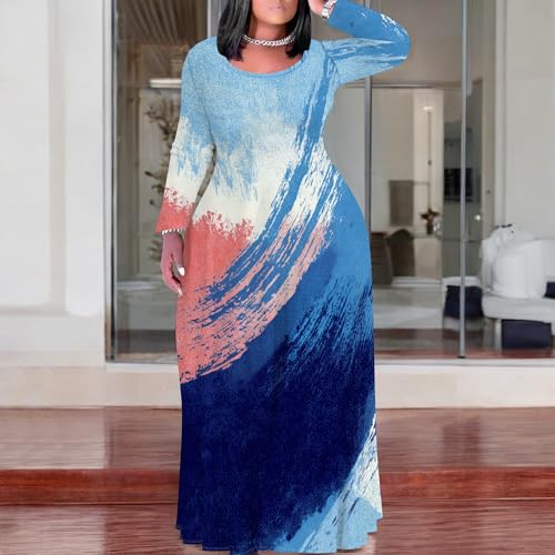 Image of PinkPatty Plus Size Maxi Dresses for Women Long Sleeve Crew Neck Sundress Casual Fall Dress with Pockets