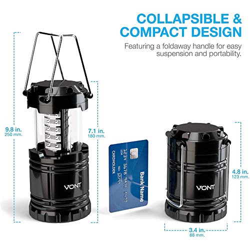 Vont 2 Pack LED Camping Lantern, Super Bright Portable Survival Lanterns, Must Have During Hurricane, Emergency, Storms, Outages, Original Collapsible Camping Lights / Lamp (Batteries Included)