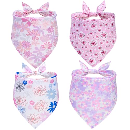 EXPAWLORER Spring Dog Bandanas - 4 Pack Reversible Dog Bandanas Costume for Girl Boy Dogs, Flower Daisy Pet Handkerchief Scarf Soft Triangle Bib, Outfit Gift for Small Medium Large Breeds, Pink