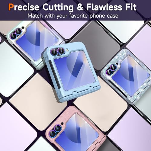 YWXTW EZ Alignment for Samsung Galaxy Z Flip 6/Z Flip 7 FE Screen Protector, 2 PCS Front Tempered Glass Cover Screen Protector+1 Set Camera Lens Protector, Bubble Free & Anti Scratch (Multi-Coloured 1+2) — view 6
