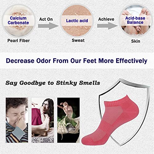 Womens Pink Low Cut Ankle Socks Pearl-Fiber Odor-Eater Moisture-Wicking Breathable Mesh Non-Slip Casual No Show Socks (5 Pack) #TOP4