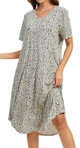 Image of Kabento Nightgowns for Women Cotton Short Sleeve Long Night Gowns with Pockets
