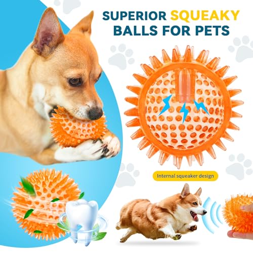 SHARLOVY Quietschbälle für kleine Hunde, 7,6 cm, 4 Farben, stachelige Hundebälle zum Zahnen, langlebiges Kauspielzeug für Welpen, unzerstörbares Spielzeug zum Apportieren und Trainieren, BPA-frei,