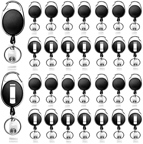 26.5 Inch Pull Cord), Badge Holders for ID Card Name Keychain(Black, 30 Pac