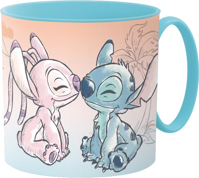 Golddunes Cartoon Kids Character Cute Mini Tiny Mug 265ML Drinking Re-Usable Plastic Cup Microwave Safe 7.5cm x 7.5cm (Stitch Sketch) โ image 1