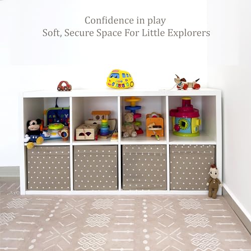 MOON WALKERS Stylish Boho Baby Play Mats for Floor, Play Mat for Babies and Toddlers, Non-Toxic, Soft, Thick, Tummy Time Mat for Crawling (Beige Aztec, Playroom 8x8ft | 16 Tiles)