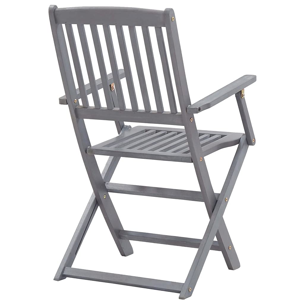 Set da pranzo da giardino in legno massello di acacia grigio con 1 tavolo da pranzo e 4 sedie pieghevoli, resistente alle intemperie e durevole, carico massimo 110 kg per seduta