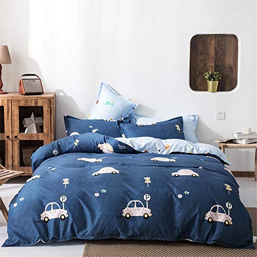 Ouduo Juego de Ropa de Cama 4 Piezas, Juego de Ropa de Cama con Funda de Edredón, Funda de Almohada y Sábana Encimera para Cama Individual o Matrimonio (Coche,180x220cm) Cover