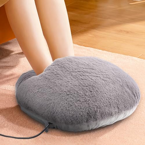 Heated Slippers, Washable Plush USB Electric Foot Warmer (Grey, One Size)
