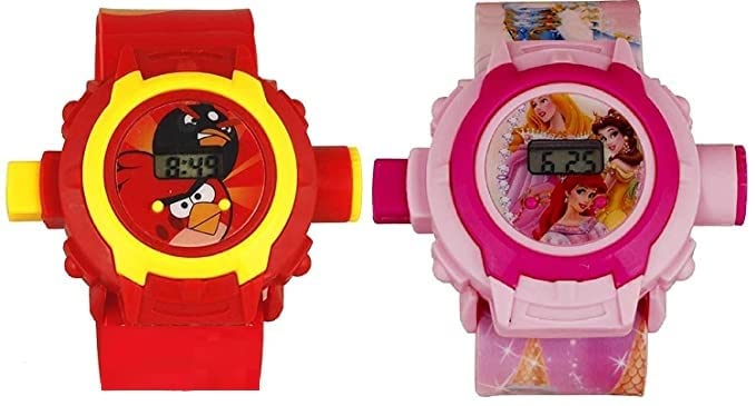 sbaprimeDigital 24 Images Projector Multicolored Dial Boy's and Girl's Watch Combo (Pink & Red)