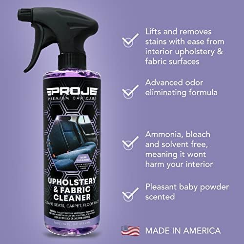 PROJE' Premium Car Care Upholstery & Fabric Cleaner - Eliminates Odors At The Source - Fabric Cleaner Spray For Auto Detailing - Stain Remover Spray For Carpet, Upholstery, Fabric, & More - 16 fl oz 2 PROJE' Premium Car Care Upholstery & Fabric Cleaner - Eliminates Odors At The Source - Fabric Cleaner Spray For Auto Detailing - Stain Remover Spray For Carpet, Upholstery, Fabric, & More - 16 fl oz