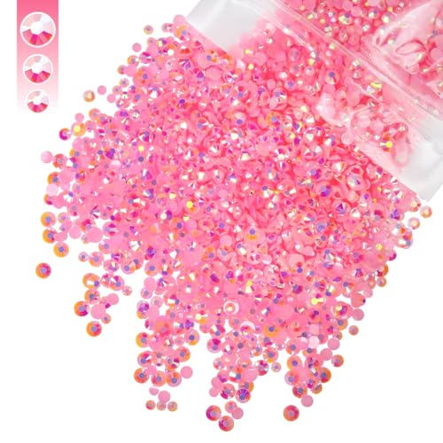 qiipii Dark Pink AB Resin Rhinestones for Crafting 3mm 4mm 5mm Mix Flatback Jelly Stones Bulk SS10 SS16 SS20 Diamonds Gems for Nails Face Eyes Makeup Tumblers Bottles DIY Crafts Clothes Shoes Phones