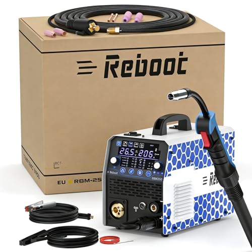 Reboot Soldador 7 en 1, 205A Máxima, MIG/MAG con Gas y Sin Gas (FCAW), MMA, Lift TIG con Antorcha, Soldadura por Puntos, Preparado para Aluminio – Pantalla Digital IGBT – RBM205PRO