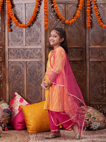 Pspeaches Girl's Art Silk Kurta Set (Ks-Lurexyellow-3-4Y_Yellow