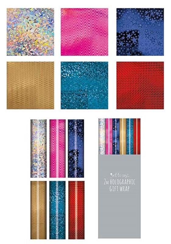 Holographic Gift Wrap Roll 70cm x 2m Vibrant Iridescent Rainbow Wrapping Paper Sparkling Metallic Foil Finish for Birthdays, Christmas, Weddings & Parties Durable 70gsm Paper Assorted Colours.