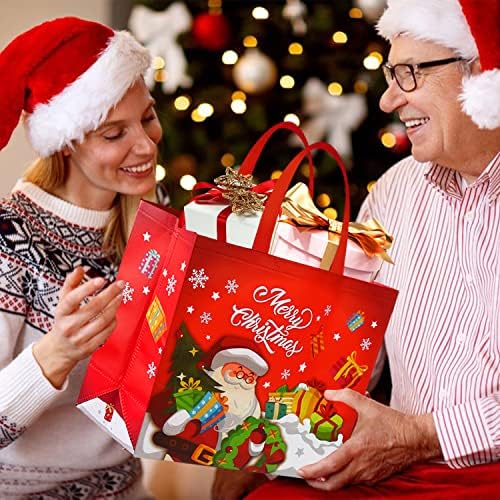 VEYLIN 12 Large Christmas Gift Bags with Handles Reusable Non-woven Xmas Bag for Presents Holiday Party Supplies, 15.7 x 5.9 x 14.1Inch