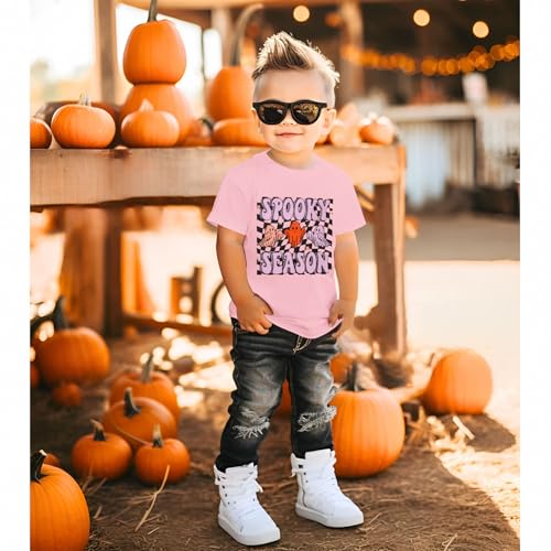 BOUTIKOME Halloween Shirts for Toddler Baby Boys Girls Spooky Season T-Shirt Kids Cute Ghost Graphic Tees Short Sleeve Tops4