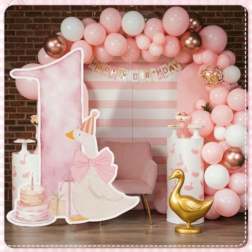 Image of Croblissful One Silly Goose Party Decorations 1st Birthday Backdrop Duck Animal Background Prop for Birthday Baby Shower Party Supplies(Watercolor Pink,One Goose)