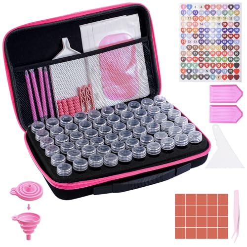 Image of Diamond Art Storage Containers 60 Slots Diamond Painting Accessories and Tools Portable Bead Organizer Boxes for Adults(Rose Red)