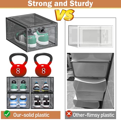 Image of caktraie 10 Pack Thicken Shoe Organizer Stackable,Upgraded Sturdy Shoe Storage Box with Magnetic Door,Shoe Containers For Sneaker Display,Hat Organizer,Black