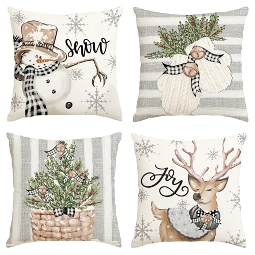 ASTRIgneous Kissenbezug Weihnachten 4er Set Weihnachtsdeko...