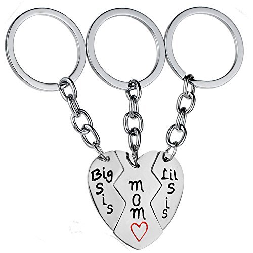 3PCs Mother Daughters Lit Sis Big Sis Matching Love Heart Pendant Keychain Set Gift for Mom Daughters Sisters