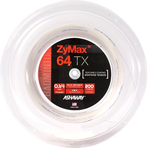 Ashaway ZyMax 64 TX - Corda per badminton, bobina da 200 m, colore: bianco
