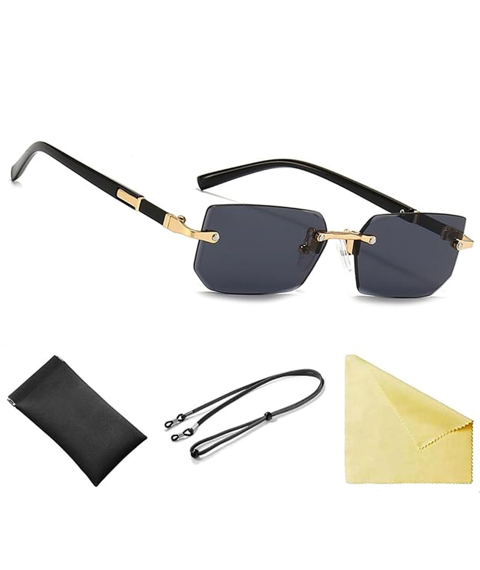 Rimless Tinted Sunglasses for Women Men, Lightweight Rectangle Frameless Glasses UV400 Protection, Stylish Square Sun Shades for Retro 90s Party Driving Outdoor Activities-image-19