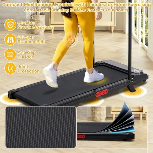 Image of Walking Pad Treadmill with Handle Bar and Incline for Home Small | Portable Walking Pad Treadmill with Handles and Incline, 3.0HP Electric Under Desk Treadmills for Home, 0.6-7.6MPH, 350LBS