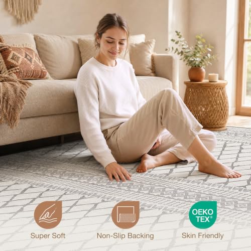 Image of cotiled Boho 5x8 Area Rugs for Living Room: Soft Moroccan Washable Rug