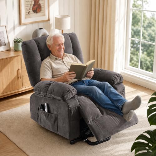 Image of BOSMILLER Electric Power Lift Recliner Chair Sofa with Massage and Heat for Elderly,Lift Chair with Front Pocket & Side Pockets for Living Room