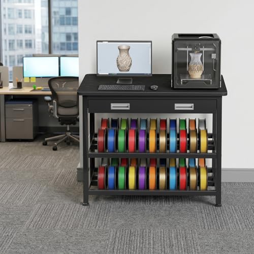 Image of 3D Printer Stand with Filament Storage - Heavy Duty 3D Printer Table with Metal Drawer, 36 inch 3 Tier Metal 3 D Printing Desk for 3 D Printers, Black