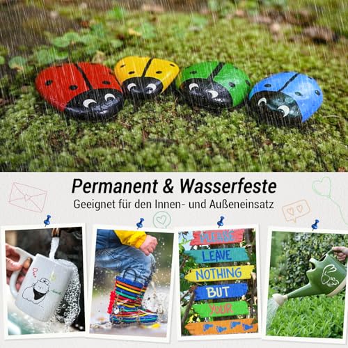 Permanent Marker Wasserfeste Stifte set:8 Dual Tip Steine Bemalen Glasmalstifte Permanent Marker Fein Lackstift Glasstift für Basteln,Karton, Kunststoff, Holz, Metall,Keramik,Tasse,Reifen,Glas,Plastik