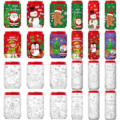 SiliFine 24 Pcs Christmas Can Cooler Sleeves Xmas Neoprene Beer Cup Covers