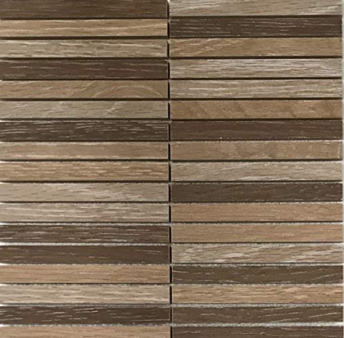 mosaico de red ceramica tiras madera natural roble y nogal, azulejo baldosa gres porcelanico