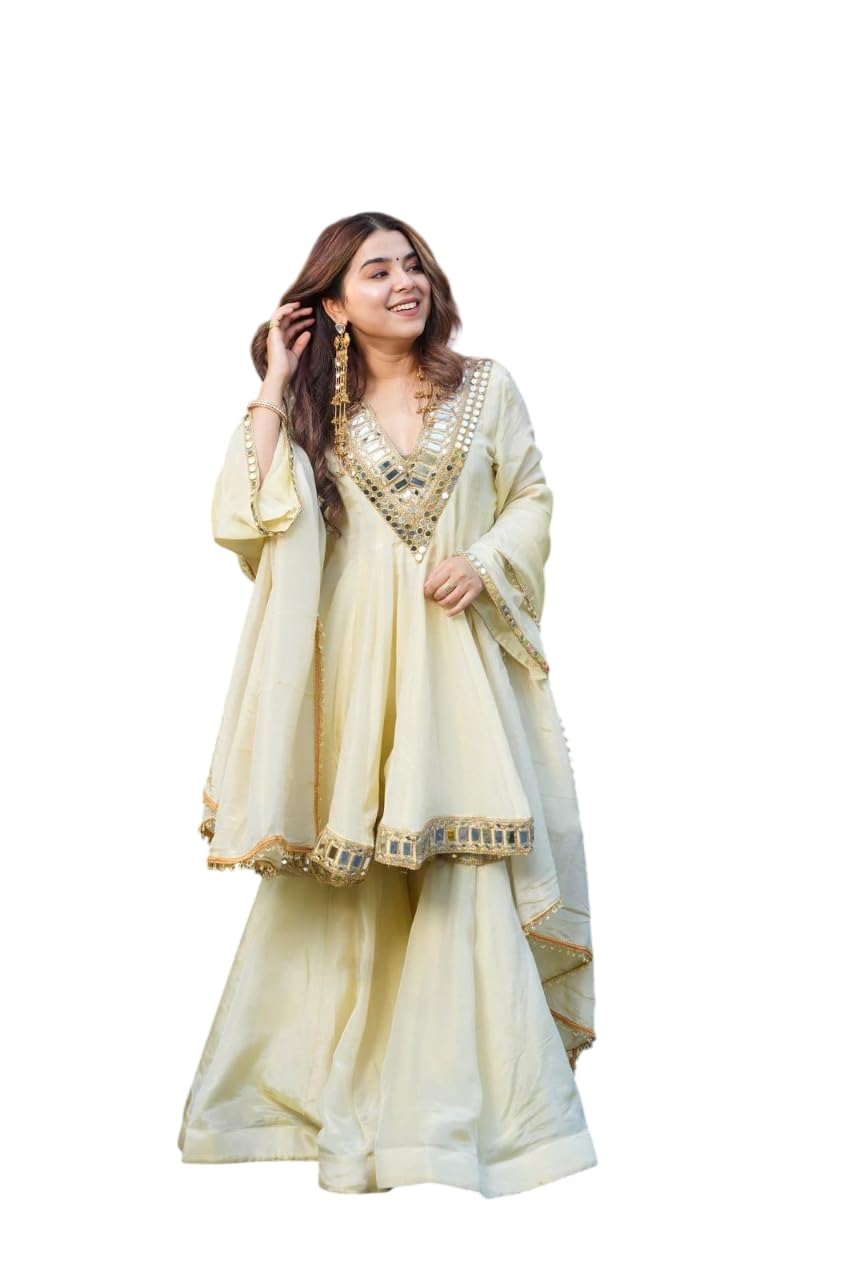 Women's Beautiful Heavy Simmer Silk Real Mirror Work Salwar Suits Ready-to-Wear Wedding & Festive Ethnic Outfit